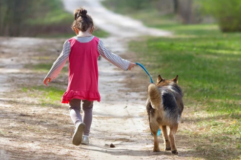 Dziecko na spacerze z psem